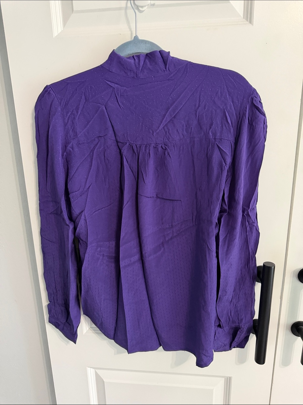 Purple Swiss dot Tie-Neck Blouse - Picture 8 of 9